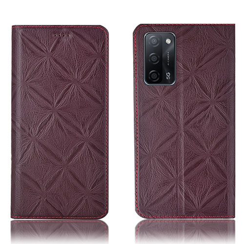 Leather Case Stands Flip Cover Holder H19P for Oppo A55 5G Red Wine