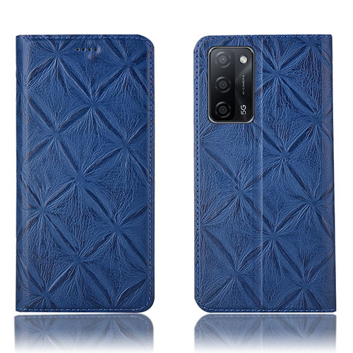 Leather Case Stands Flip Cover Holder H19P for Oppo A56 5G Blue