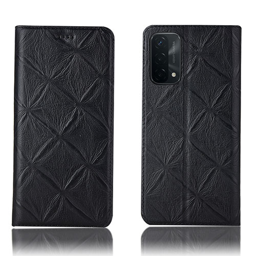 Leather Case Stands Flip Cover Holder H19P for Oppo A74 5G Black
