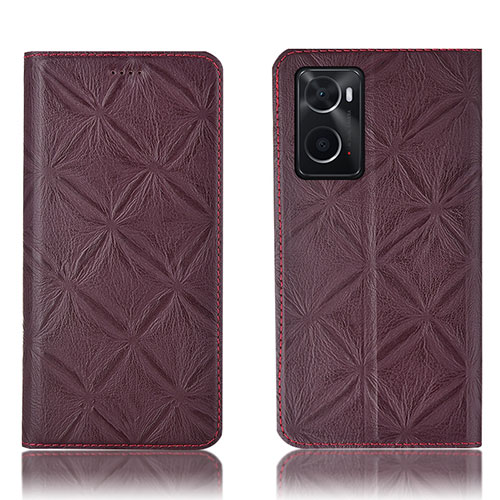 Leather Case Stands Flip Cover Holder H19P for Oppo A76 Red Wine