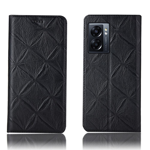Leather Case Stands Flip Cover Holder H19P for Oppo A77 5G Black