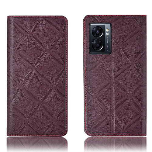 Leather Case Stands Flip Cover Holder H19P for Oppo A77 5G Red Wine
