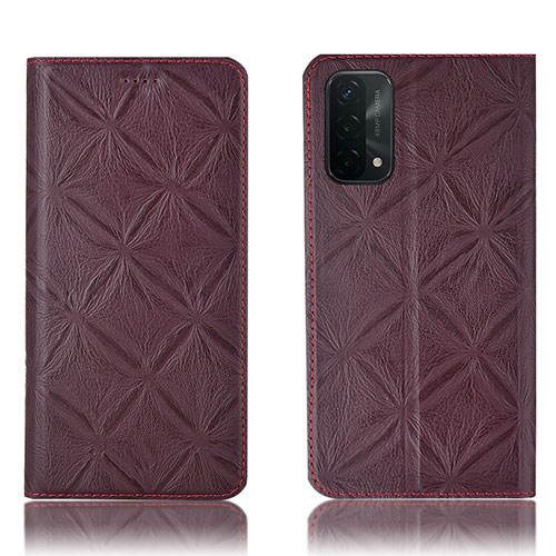 Leather Case Stands Flip Cover Holder H19P for Oppo A93 5G Red Wine
