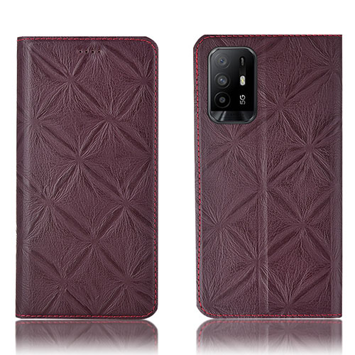 Leather Case Stands Flip Cover Holder H19P for Oppo A94 5G Red Wine