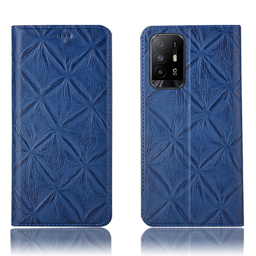 Leather Case Stands Flip Cover Holder H19P for Oppo A95 5G Blue