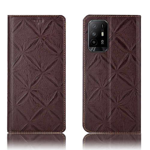 Leather Case Stands Flip Cover Holder H19P for Oppo A95 5G Brown