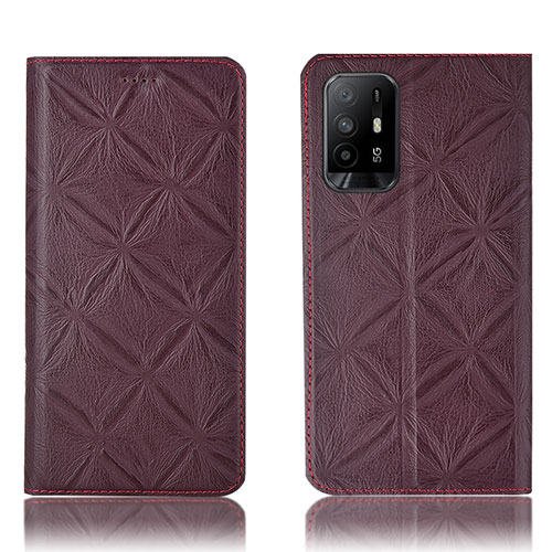 Leather Case Stands Flip Cover Holder H19P for Oppo A95 5G Red Wine