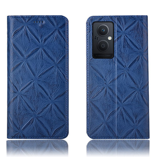 Leather Case Stands Flip Cover Holder H19P for Oppo F21 Pro 5G Blue