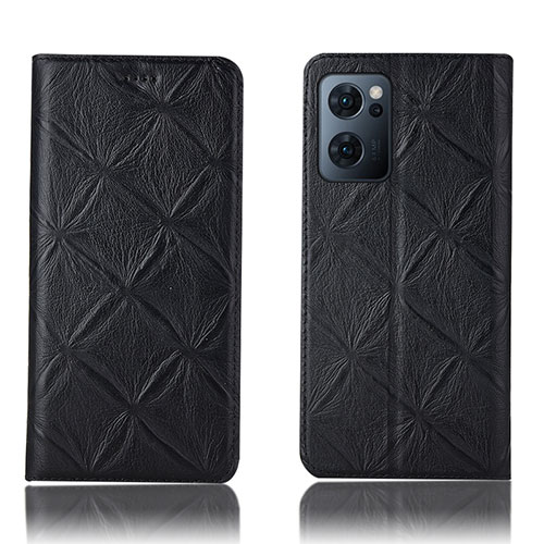 Leather Case Stands Flip Cover Holder H19P for Oppo Find X5 Lite 5G Black