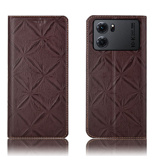 Leather Case Stands Flip Cover Holder H19P for Oppo K10 5G Brown