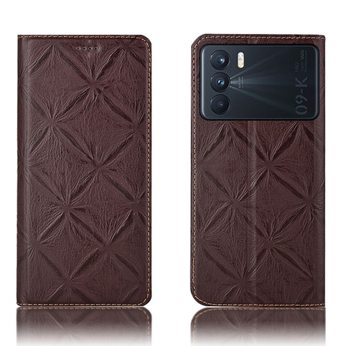 Leather Case Stands Flip Cover Holder H19P for Oppo K9 Pro 5G Brown