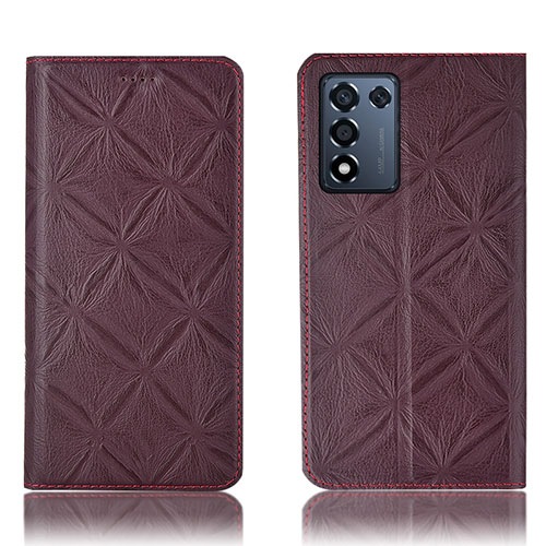 Leather Case Stands Flip Cover Holder H19P for Oppo K9S 5G Red Wine