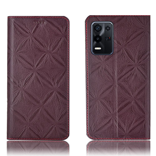 Leather Case Stands Flip Cover Holder H19P for Oppo K9X 5G Red Wine