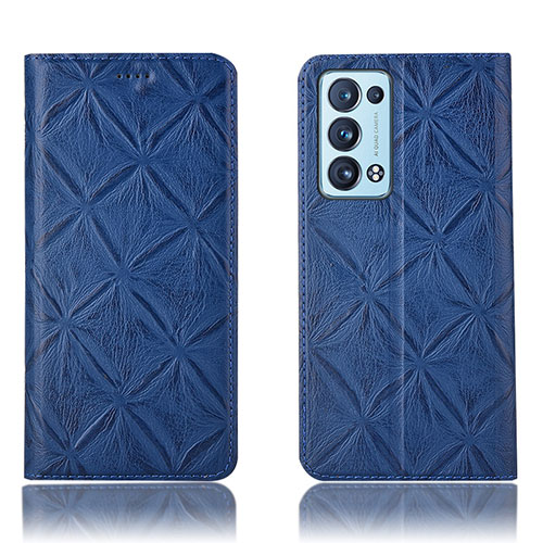 Leather Case Stands Flip Cover Holder H19P for Oppo Reno6 Pro 5G Blue