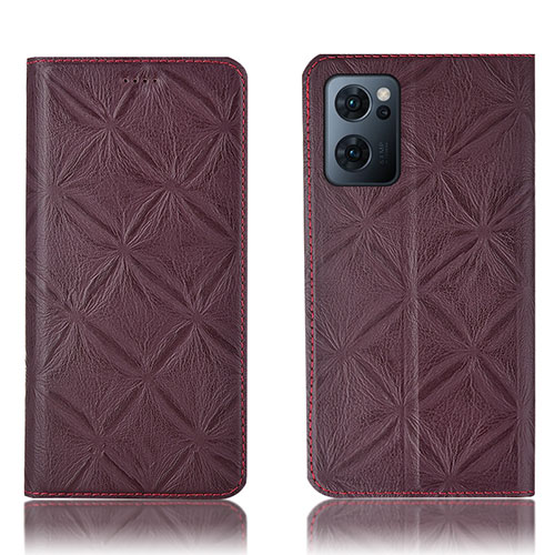 Leather Case Stands Flip Cover Holder H19P for Oppo Reno7 5G Red Wine