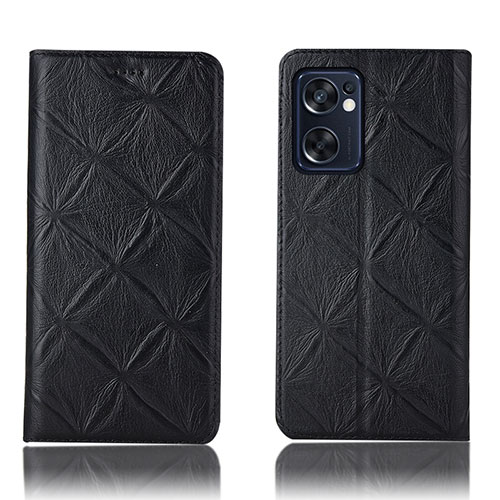 Leather Case Stands Flip Cover Holder H19P for Oppo Reno7 SE 5G Black