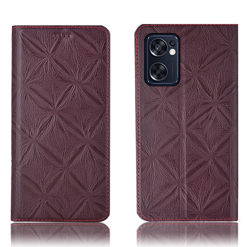 Leather Case Stands Flip Cover Holder H19P for Oppo Reno7 SE 5G Red Wine