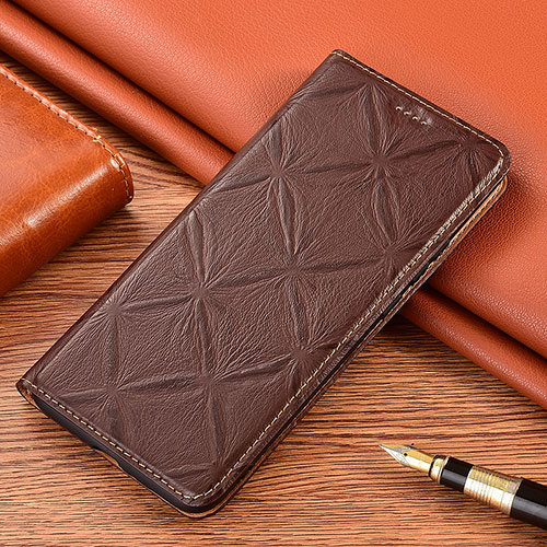 Leather Case Stands Flip Cover Holder H19P for Vivo X90 5G Brown