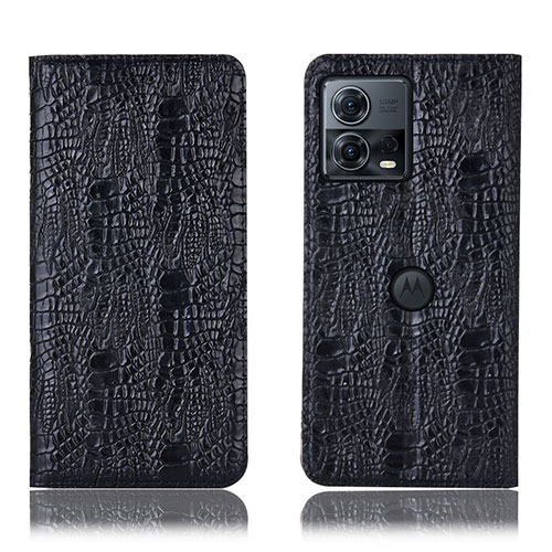 Leather Case Stands Flip Cover Holder H20P for Motorola Moto Edge 30 Fusion 5G Black