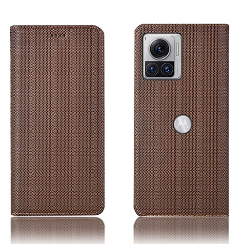 Leather Case Stands Flip Cover Holder H20P for Motorola Moto Edge 30 Ultra 5G Brown