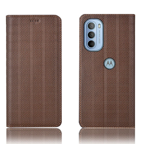 Leather Case Stands Flip Cover Holder H20P for Motorola Moto G41 Brown