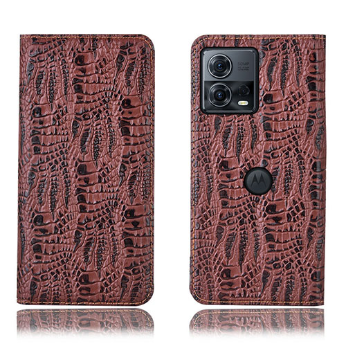 Leather Case Stands Flip Cover Holder H20P for Motorola Moto S30 Pro 5G Brown