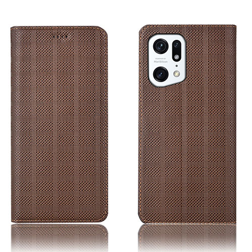 Leather Case Stands Flip Cover Holder H20P for Oppo Find X5 Pro 5G Brown