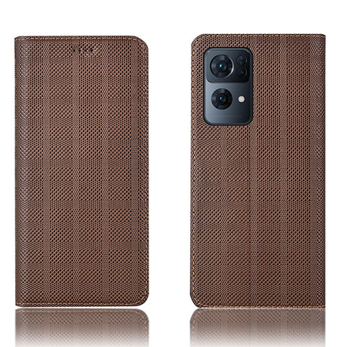 Leather Case Stands Flip Cover Holder H20P for Oppo Reno7 Pro 5G Brown