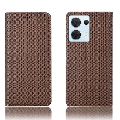 Leather Case Stands Flip Cover Holder H20P for Oppo Reno9 Pro 5G Brown