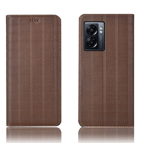 Leather Case Stands Flip Cover Holder H20P for Realme V23 5G Brown