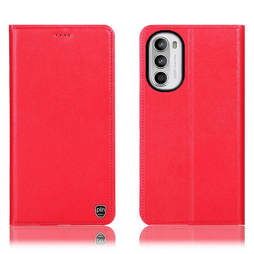 Leather Case Stands Flip Cover Holder H21P for Motorola Moto Edge (2022) 5G Red