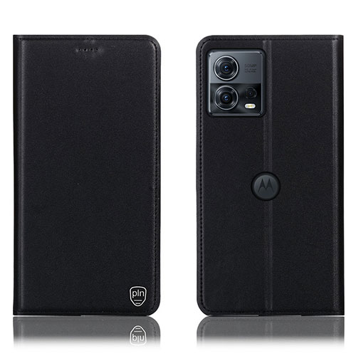 Leather Case Stands Flip Cover Holder H21P for Motorola Moto Edge 30 Fusion 5G Black