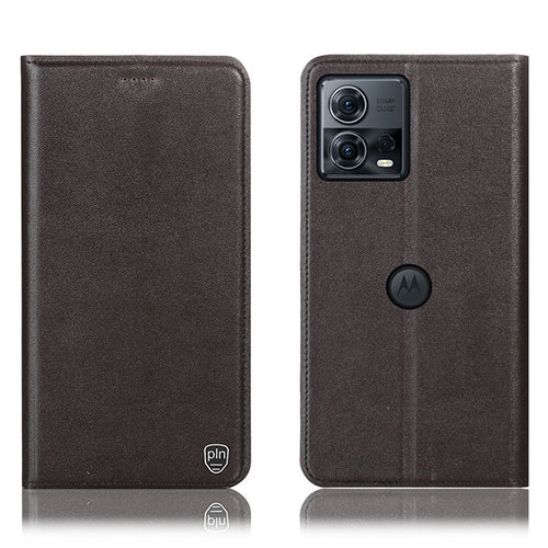 Leather Case Stands Flip Cover Holder H21P for Motorola Moto Edge 30 Fusion 5G Brown