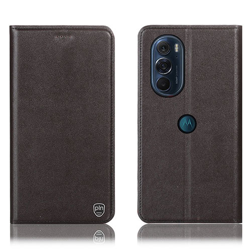 Leather Case Stands Flip Cover Holder H21P for Motorola Moto Edge 30 Pro 5G Brown