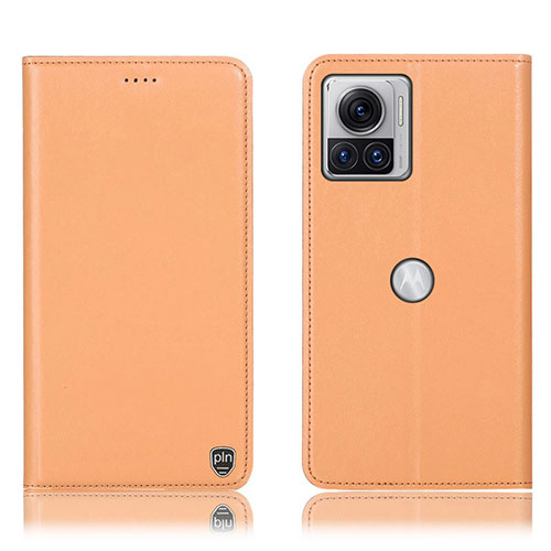 Leather Case Stands Flip Cover Holder H21P for Motorola Moto Edge 30 Ultra 5G Orange