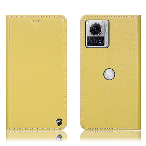 Leather Case Stands Flip Cover Holder H21P for Motorola Moto Edge 30 Ultra 5G Yellow