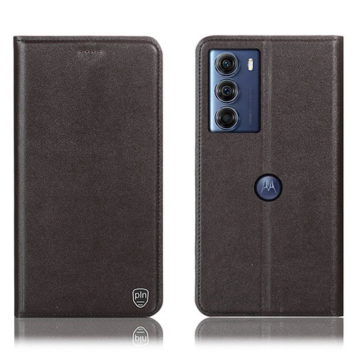 Leather Case Stands Flip Cover Holder H21P for Motorola Moto Edge S30 5G Brown