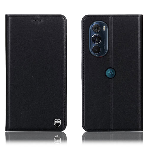 Leather Case Stands Flip Cover Holder H21P for Motorola Moto Edge X30 5G Black