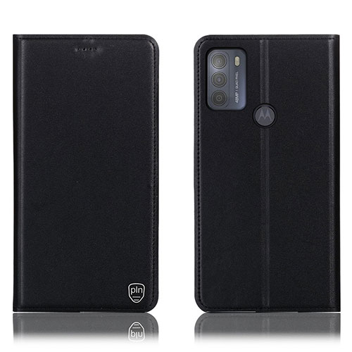 Leather Case Stands Flip Cover Holder H21P for Motorola Moto G50 Black