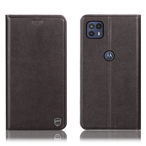 Leather Case Stands Flip Cover Holder H21P for Motorola Moto G50 Brown