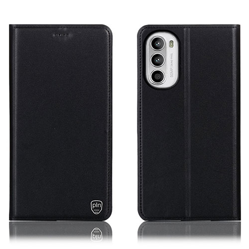 Leather Case Stands Flip Cover Holder H21P for Motorola MOTO G52 Black