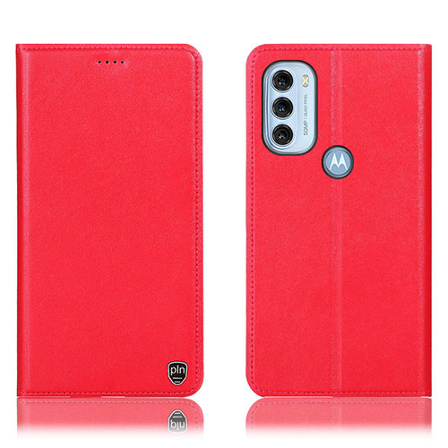 Leather Case Stands Flip Cover Holder H21P for Motorola Moto G71 5G Red