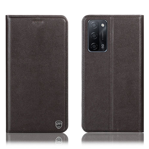 Leather Case Stands Flip Cover Holder H21P for Oppo A53s 5G Brown
