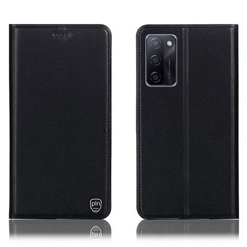 Leather Case Stands Flip Cover Holder H21P for Oppo A55S 5G Black