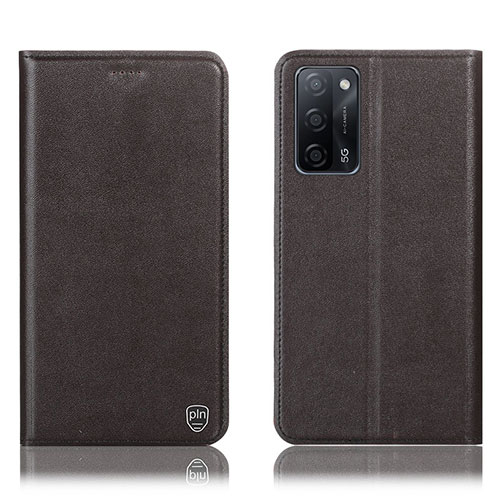 Leather Case Stands Flip Cover Holder H21P for Oppo A56 5G Brown