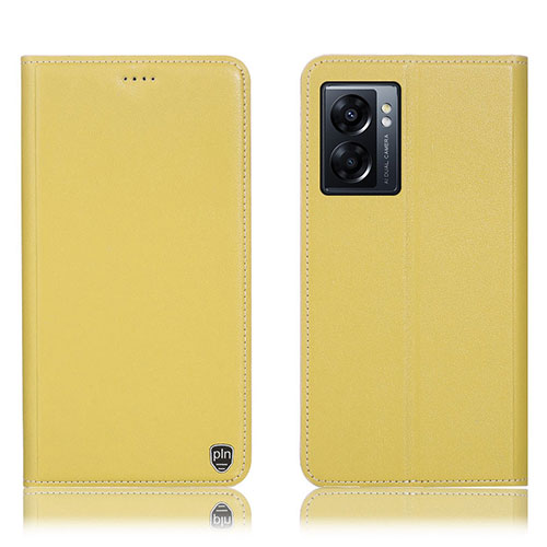 Leather Case Stands Flip Cover Holder H21P for Oppo A57 5G Yellow