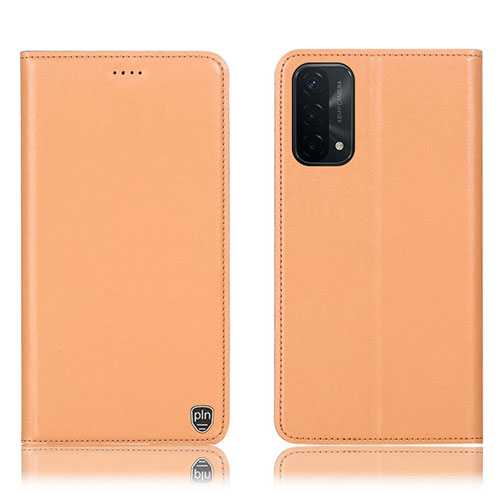 Leather Case Stands Flip Cover Holder H21P for Oppo A74 5G Orange