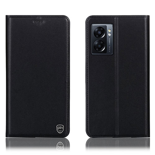 Leather Case Stands Flip Cover Holder H21P for Oppo A77 5G Black