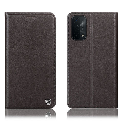 Leather Case Stands Flip Cover Holder H21P for Oppo A93 5G Brown