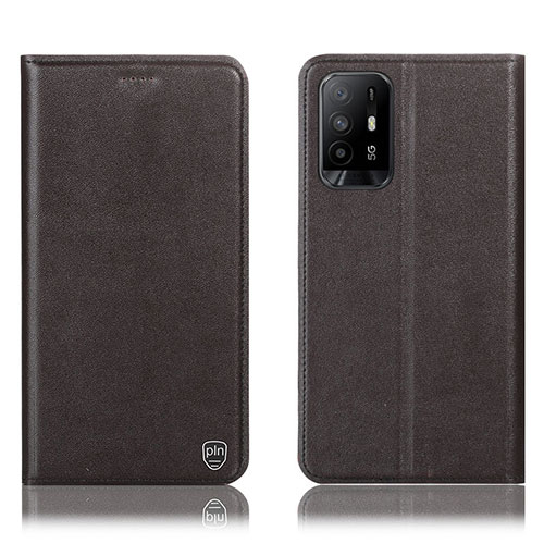 Leather Case Stands Flip Cover Holder H21P for Oppo A94 5G Brown